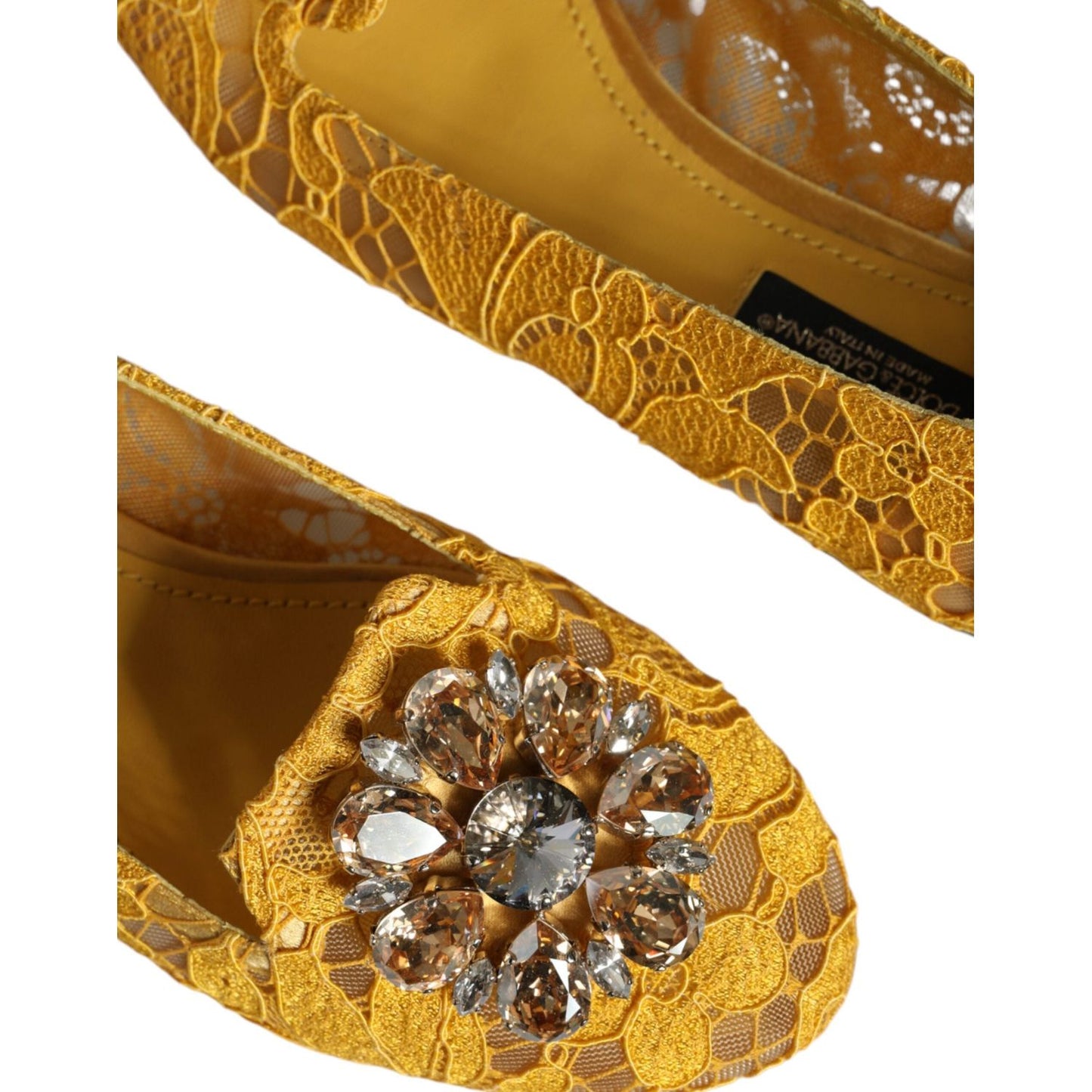 Dolce & Gabbana Mustard Lace Crystal Ballet Flats Loafer Shoes Dolce & Gabbana