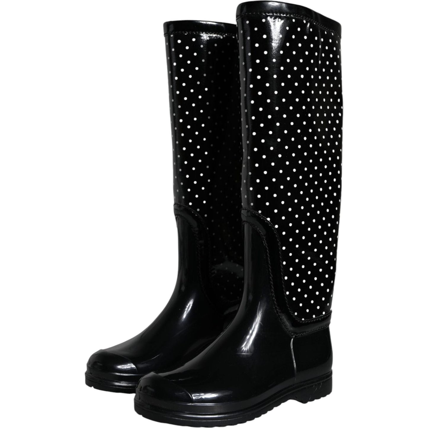 Dolce & Gabbana Black Polka Dot Rubber Knee High Boots Shoes Dolce & Gabbana