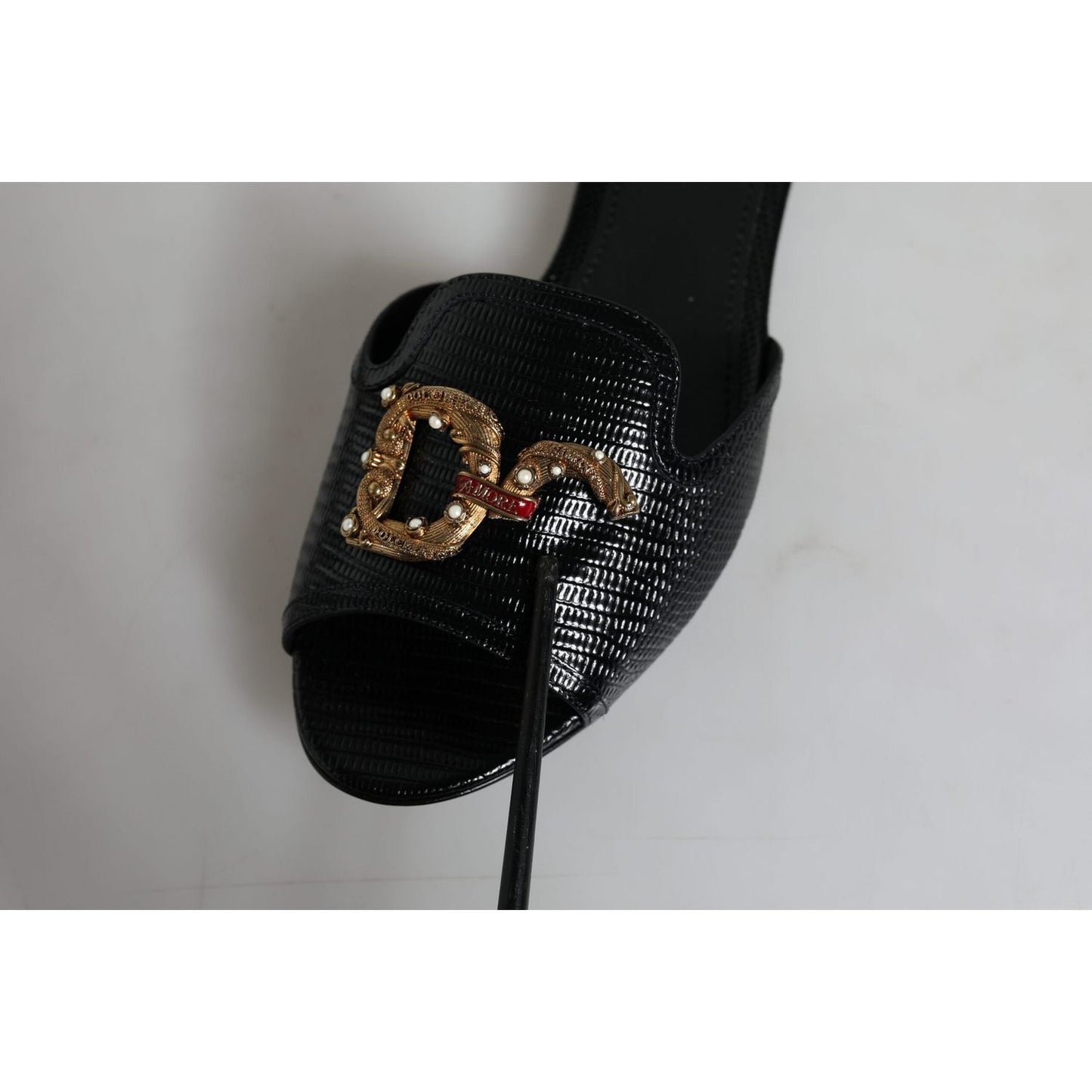 Dolce & Gabbana Black DG Amore Leather Slip On Flats Shoes Dolce & Gabbana