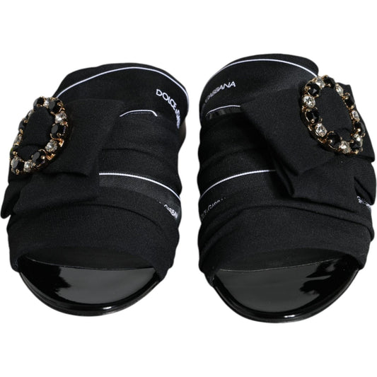 Dolce & Gabbana Black White Crystal Slides Sandals Shoes Dolce & Gabbana