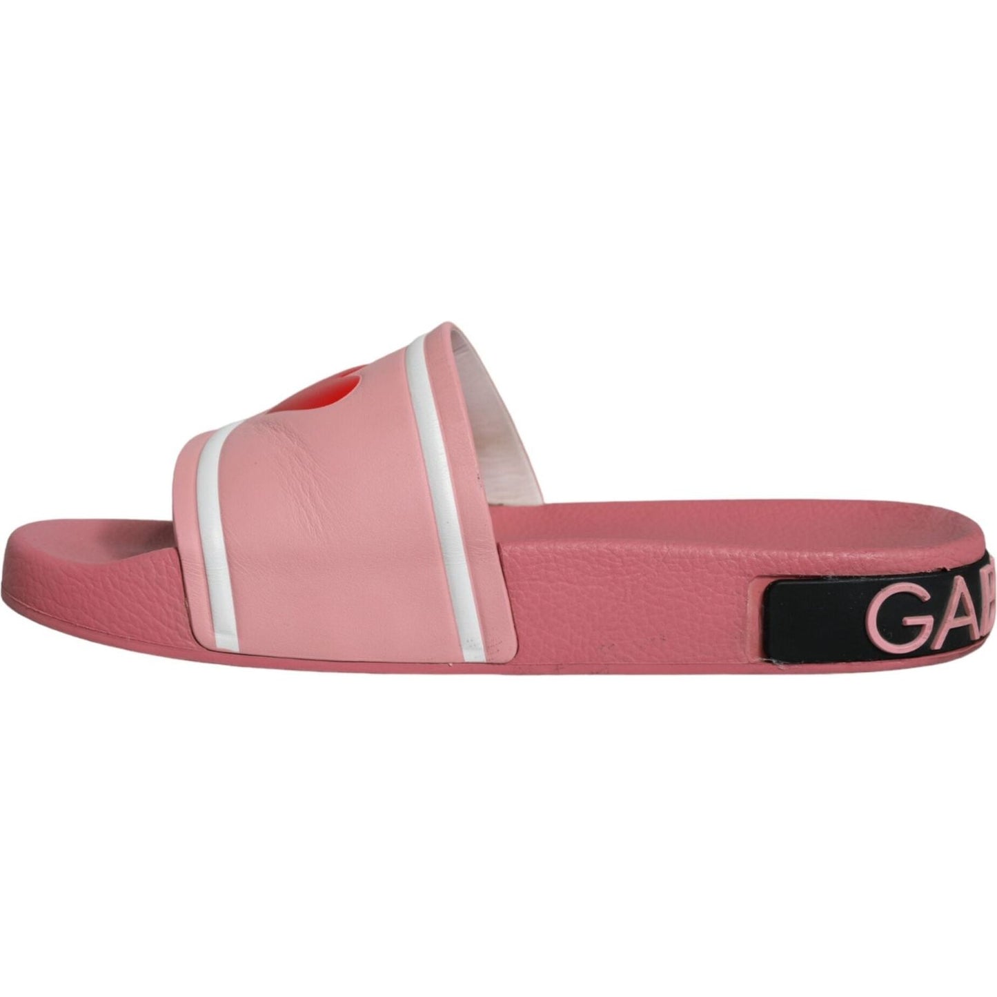 Dolce & Gabbana Pink Leather I Love D&G Sandals Slides Shoes Dolce & Gabbana