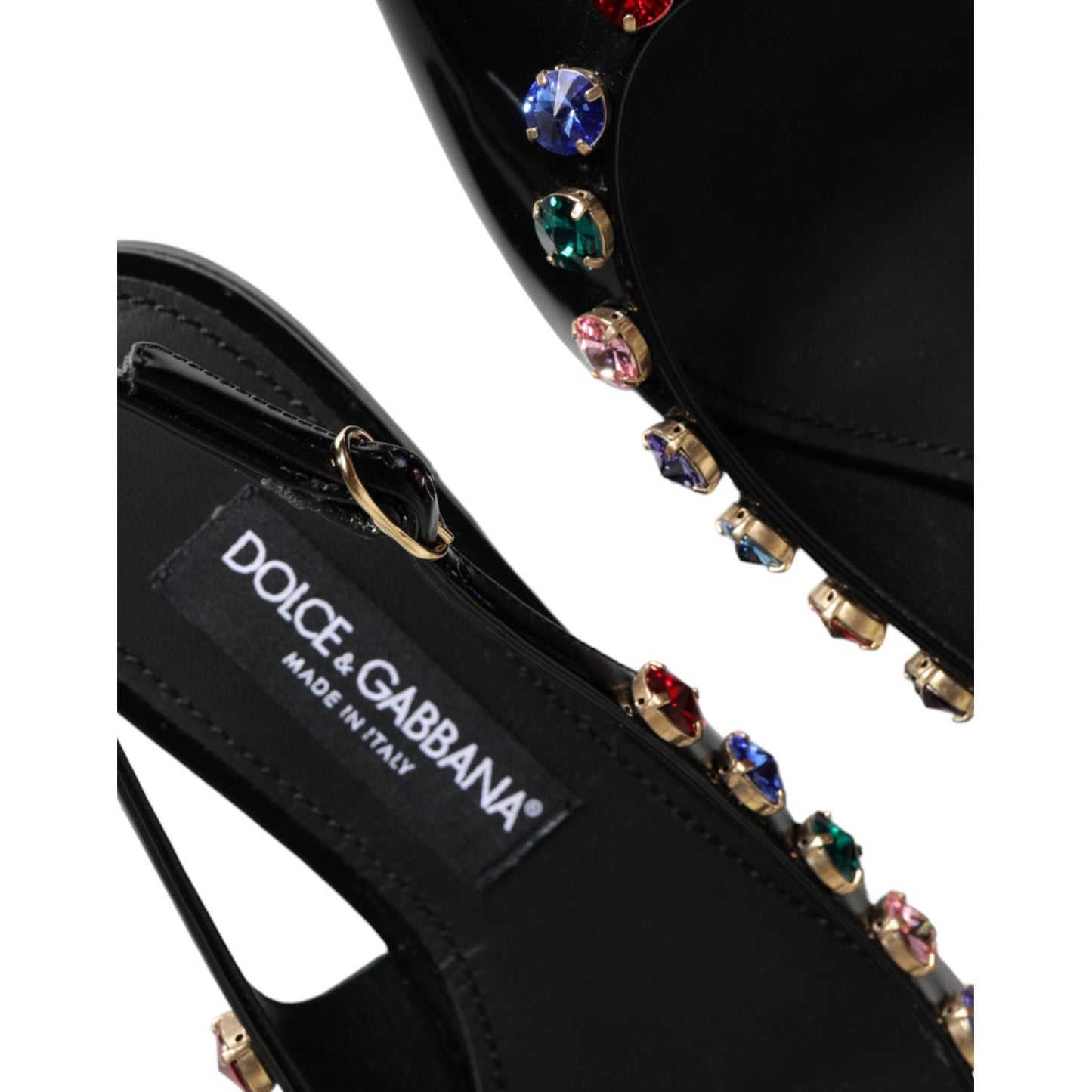 Dolce & Gabbana Black Leather Crystal Flats Slingback Shoes Dolce & Gabbana