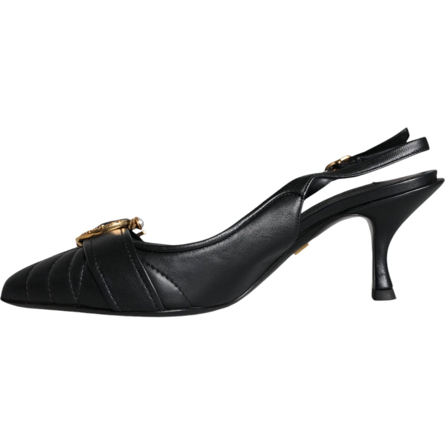 Dolce & Gabbana Black Devotion Leather Heels Slingback Shoes Dolce & Gabbana