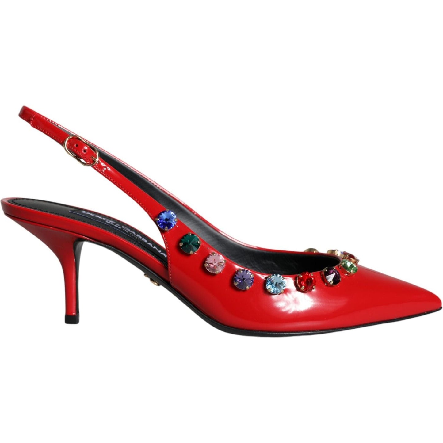 Dolce & Gabbana Red Leather Crystal Heels Slingback Shoes Dolce & Gabbana