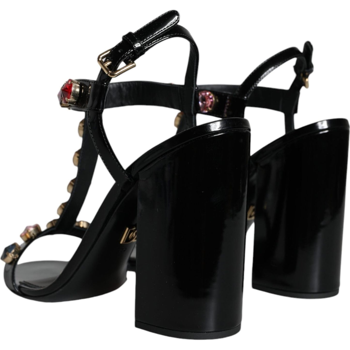 Dolce & Gabbana Black Crystal Leather T-strap Sandals Shoes Dolce & Gabbana