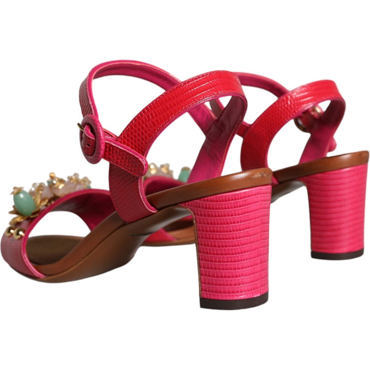 Dolce & Gabbana Fuchsia Leather Embellished Keira Sandals Shoes Dolce & Gabbana