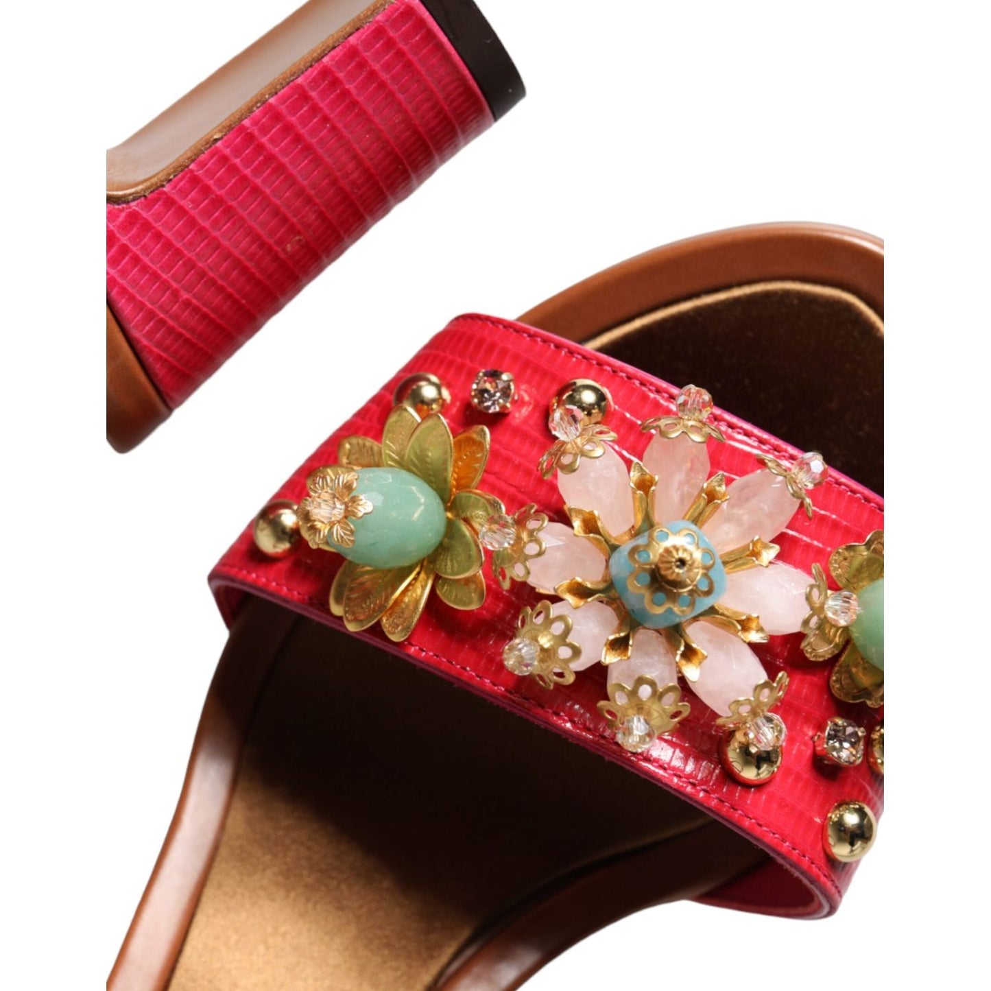 Dolce & Gabbana Fuchsia Leather Embellished Keira Sandals Shoes Dolce & Gabbana