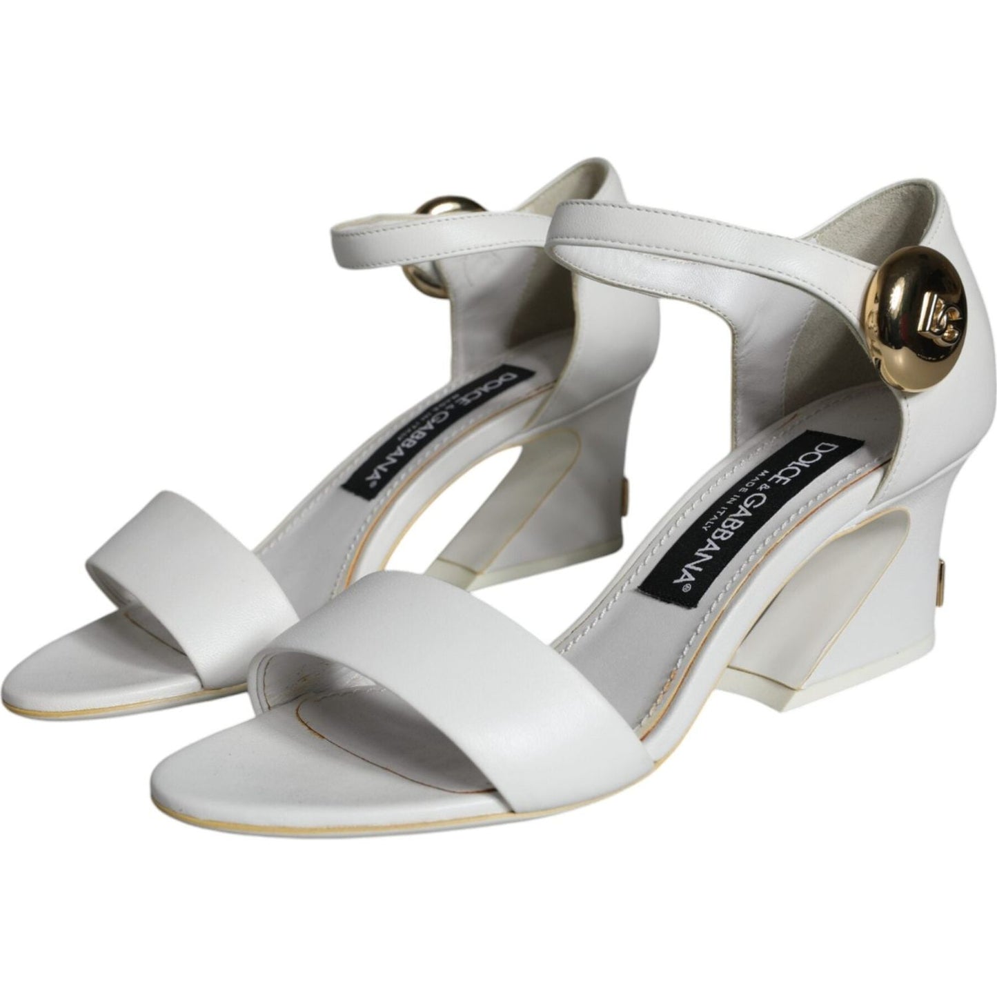 Dolce & Gabbana White Leather Heels Keira Sandals Shoes Dolce & Gabbana