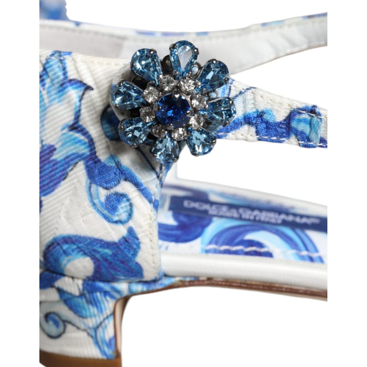 Dolce & Gabbana White Blue Majolica Print Ankle Strap Sandals Shoes Dolce & Gabbana