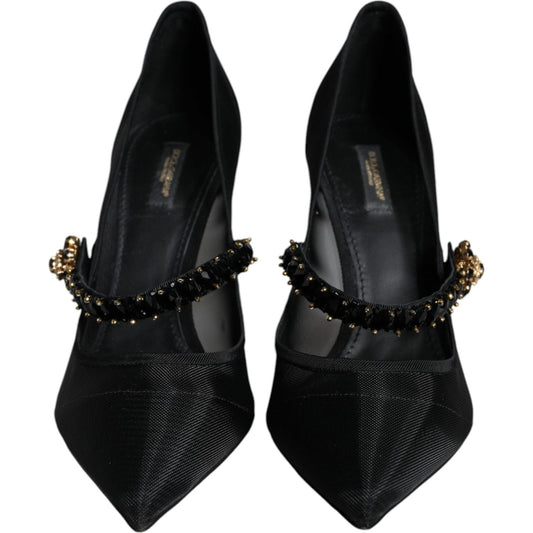 Dolce & Gabbana Black Mesh Mary Jane Crystal Heel Pumps Shoes Dolce & Gabbana