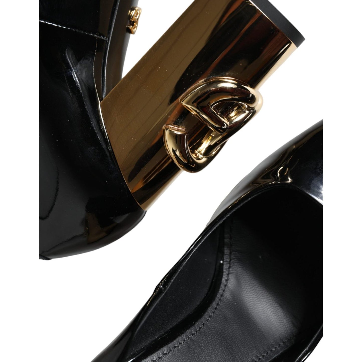 Dolce & Gabbana Black Gold Patent Leather Logo Heels Pumps Shoes Dolce & Gabbana