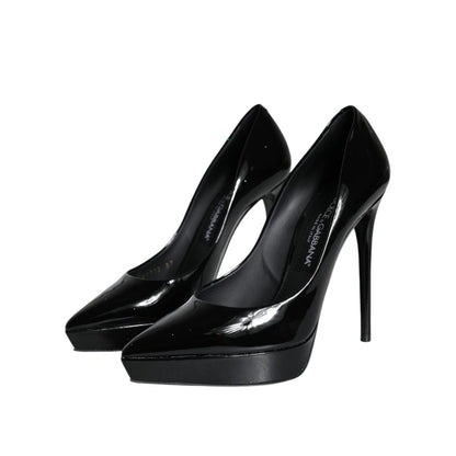 Dolce & Gabbana Black Leather Platform Heels Pumps Shoes