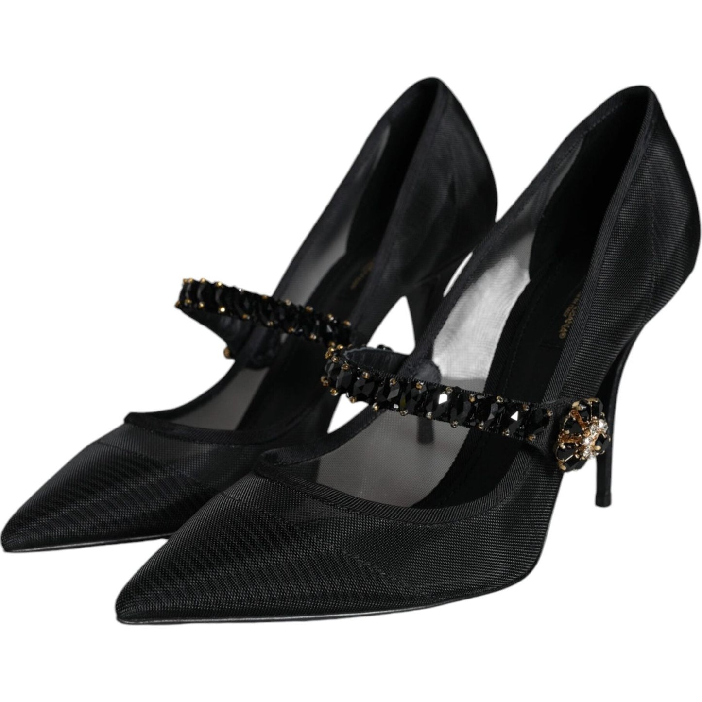 Dolce & Gabbana Black Mesh Mary Jane Crystal Heel Pumps Shoes Dolce & Gabbana