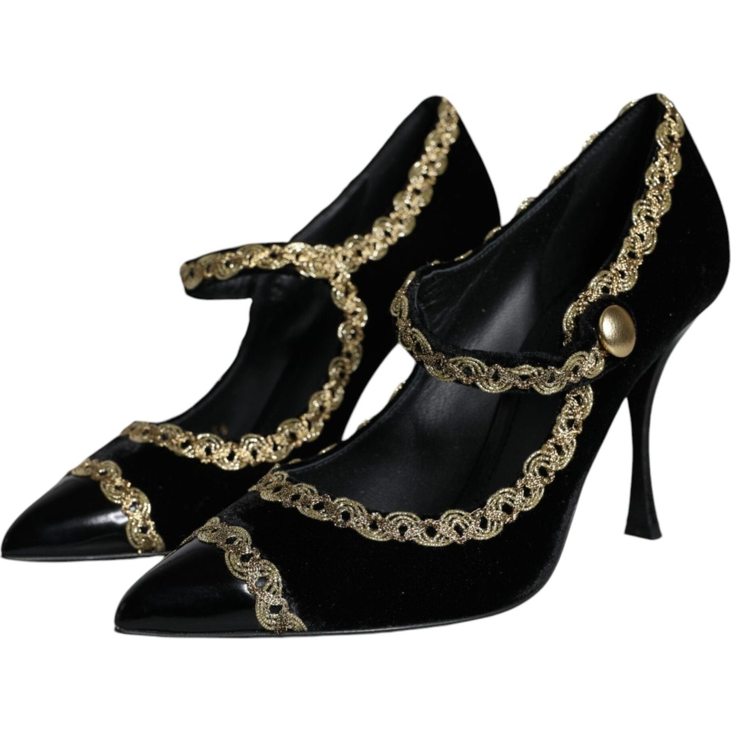 Dolce & Gabbana Black Mary Janes Velvet Gold Pumps Shoes Dolce & Gabbana