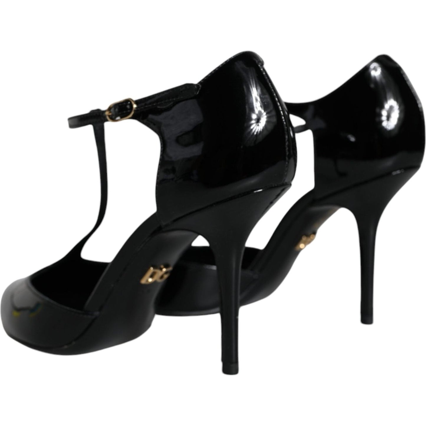 Dolce & Gabbana Black Patent Leather T-strap Heels Pumps Shoes Dolce & Gabbana