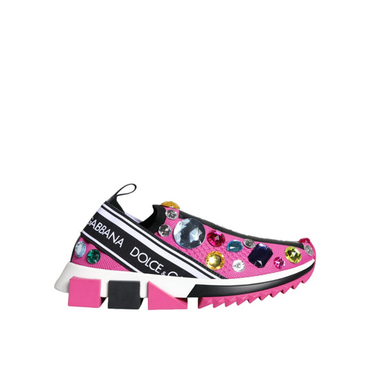 Dolce & Gabbana Pink Sorrento Crystals Low Top Sneakers Shoes