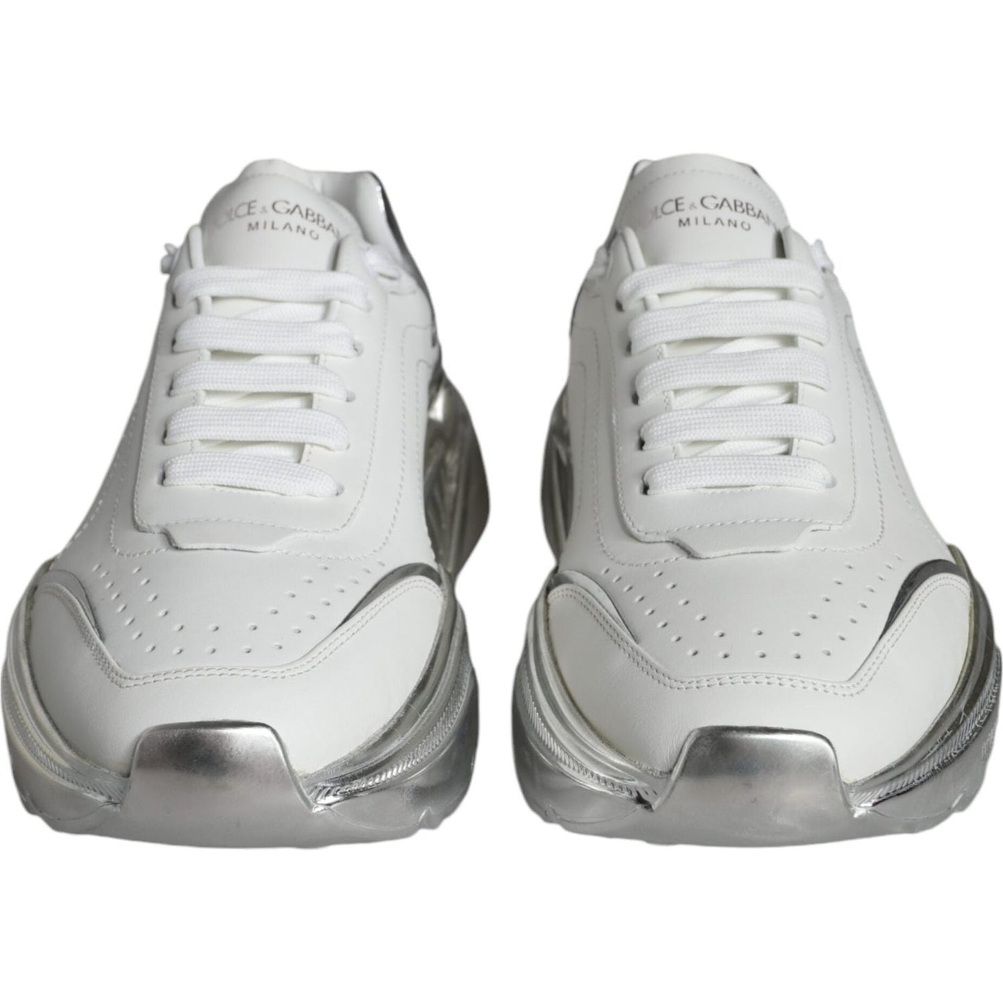 Dolce & Gabbana White Silver Daymaster Leather Sneakers Shoes Dolce & Gabbana