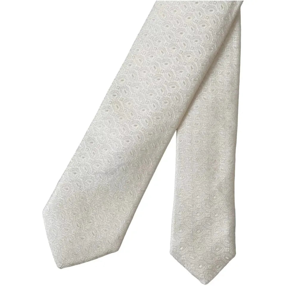 Dolce & Gabbana Off White Patterned Silk Adjustable Men Tie Dolce & Gabbana