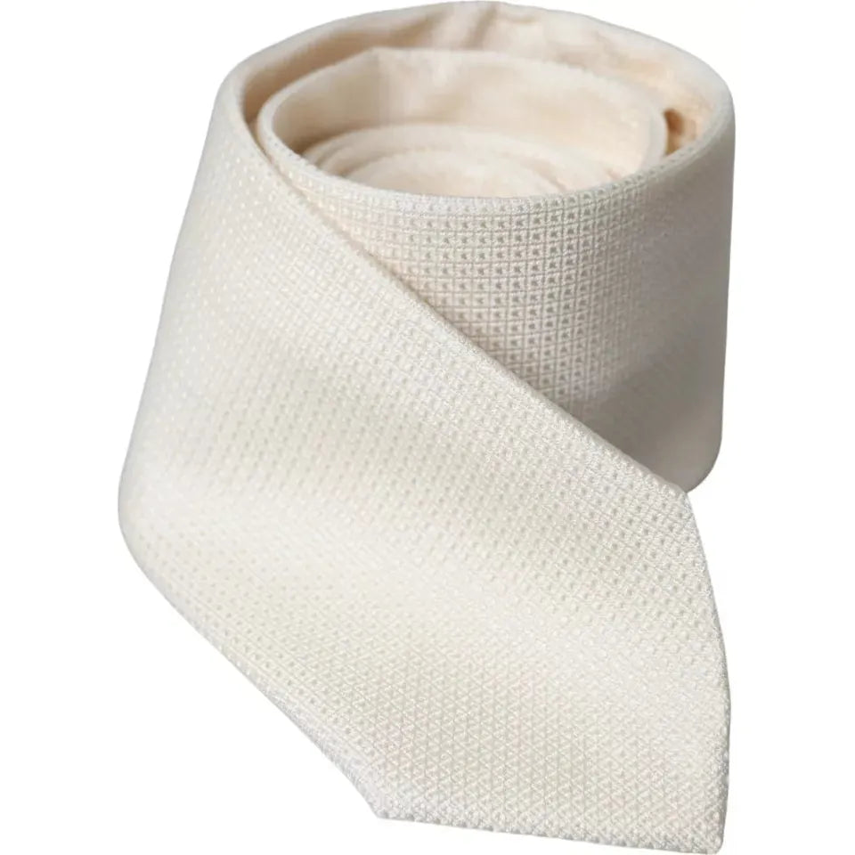 Dolce & Gabbana Off White Patterned Silk Classic Adjustable Tie Dolce & Gabbana