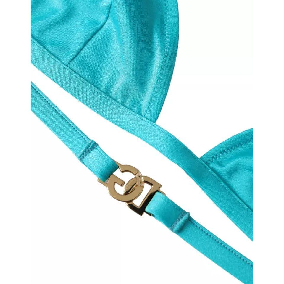 Dolce & Gabbana Blue Green Halter DG Logo Swimwear Beachwear Bikini Top Dolce & Gabbana