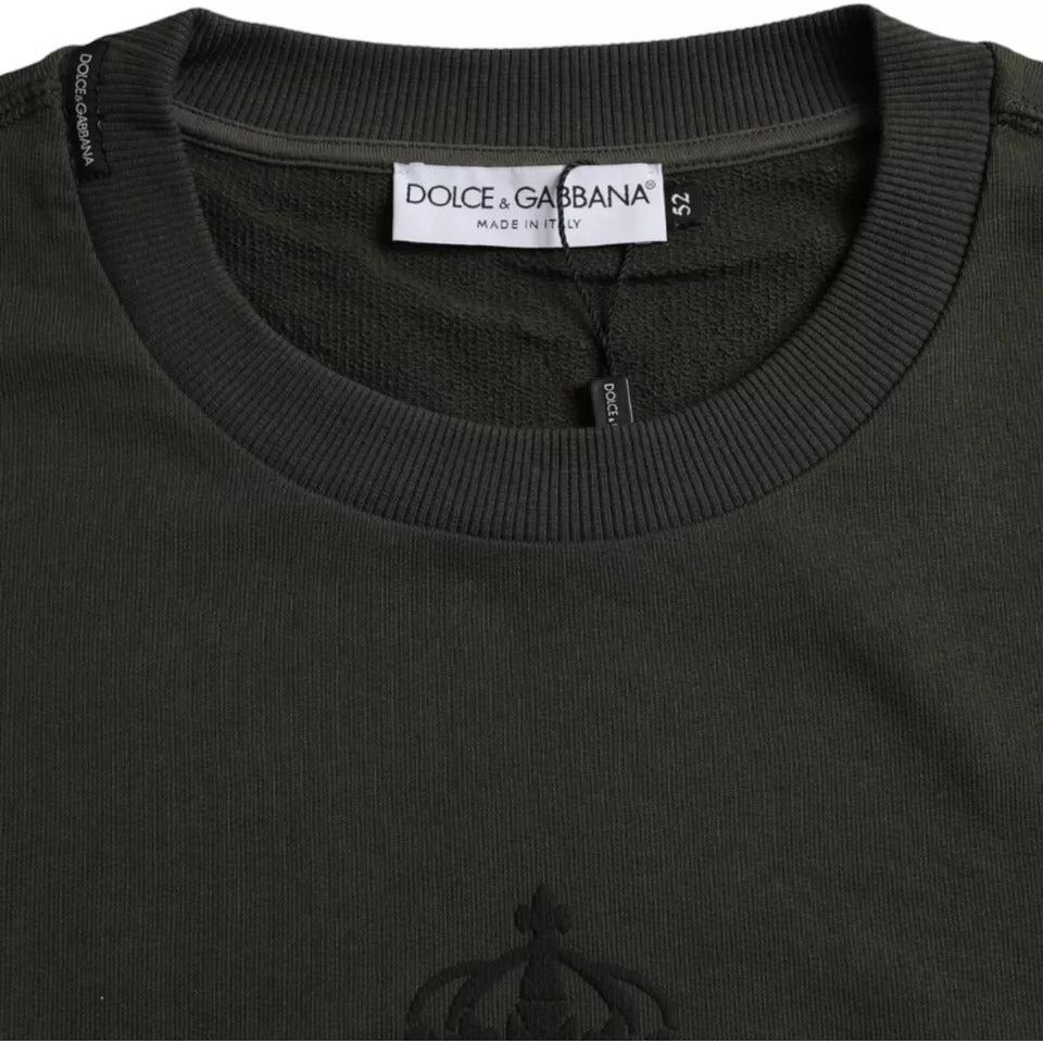 Dolce & Gabbana Green Logo Cotton Crew Neck Pullover Sweater Dolce & Gabbana