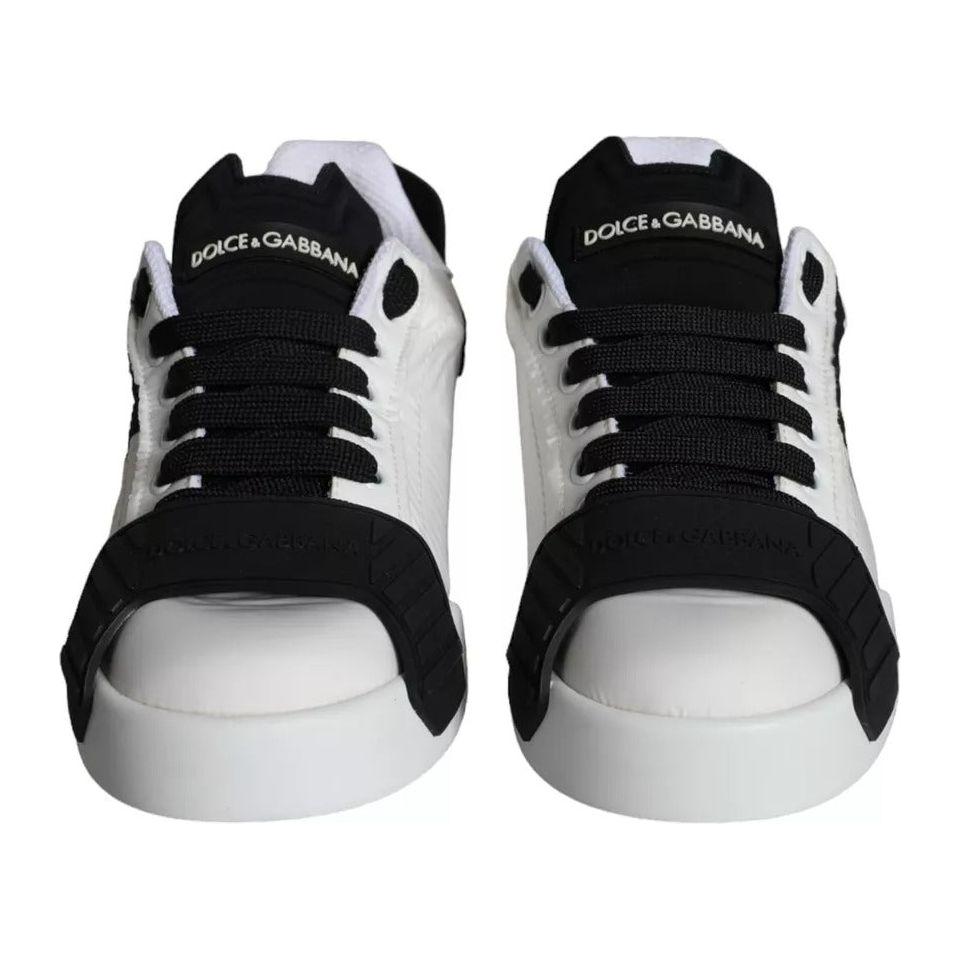 Dolce & Gabbana White Black Leather Low Top Women Sneaker Shoes Dolce & Gabbana