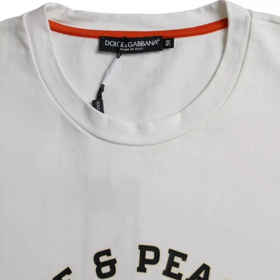 Dolce & Gabbana White Love & Peace Cotton Round Neck T-shirt Dolce & Gabbana