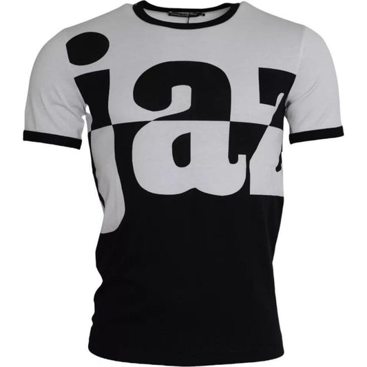 Dolce & Gabbana Black White Jazz Print Cotton Short Sleeves T-shirt Dolce & Gabbana