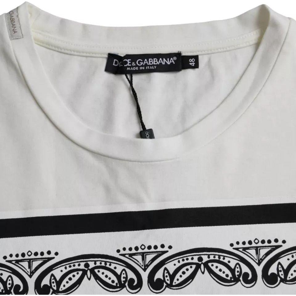 Dolce & Gabbana White Bandana Print Cotton Short Sleeves Men T-shirt Dolce & Gabbana