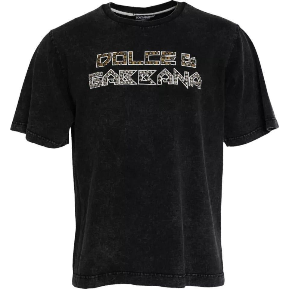 Dolce & Gabbana Black Logo Print Cotton Crewneck Men T-shirt Dolce & Gabbana