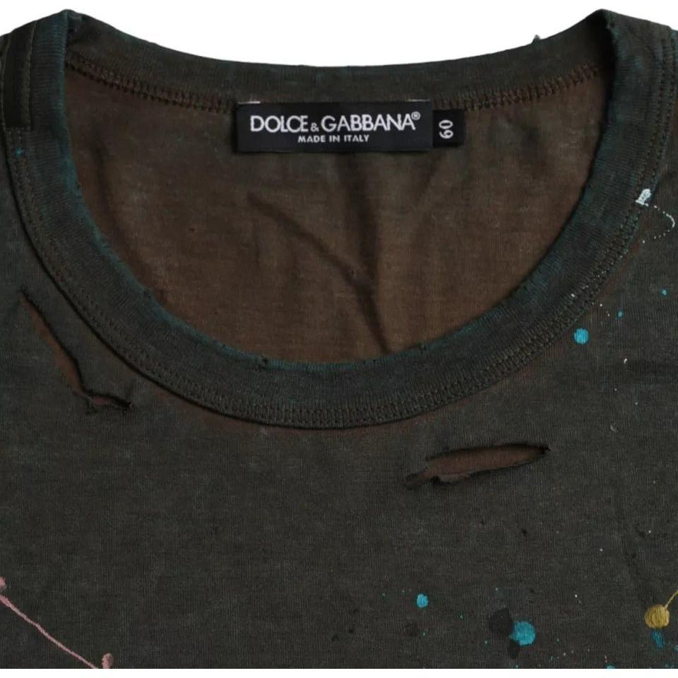 Dolce & Gabbana Gray Color Splash Cotton Crew Neck T-shirt Dolce & Gabbana