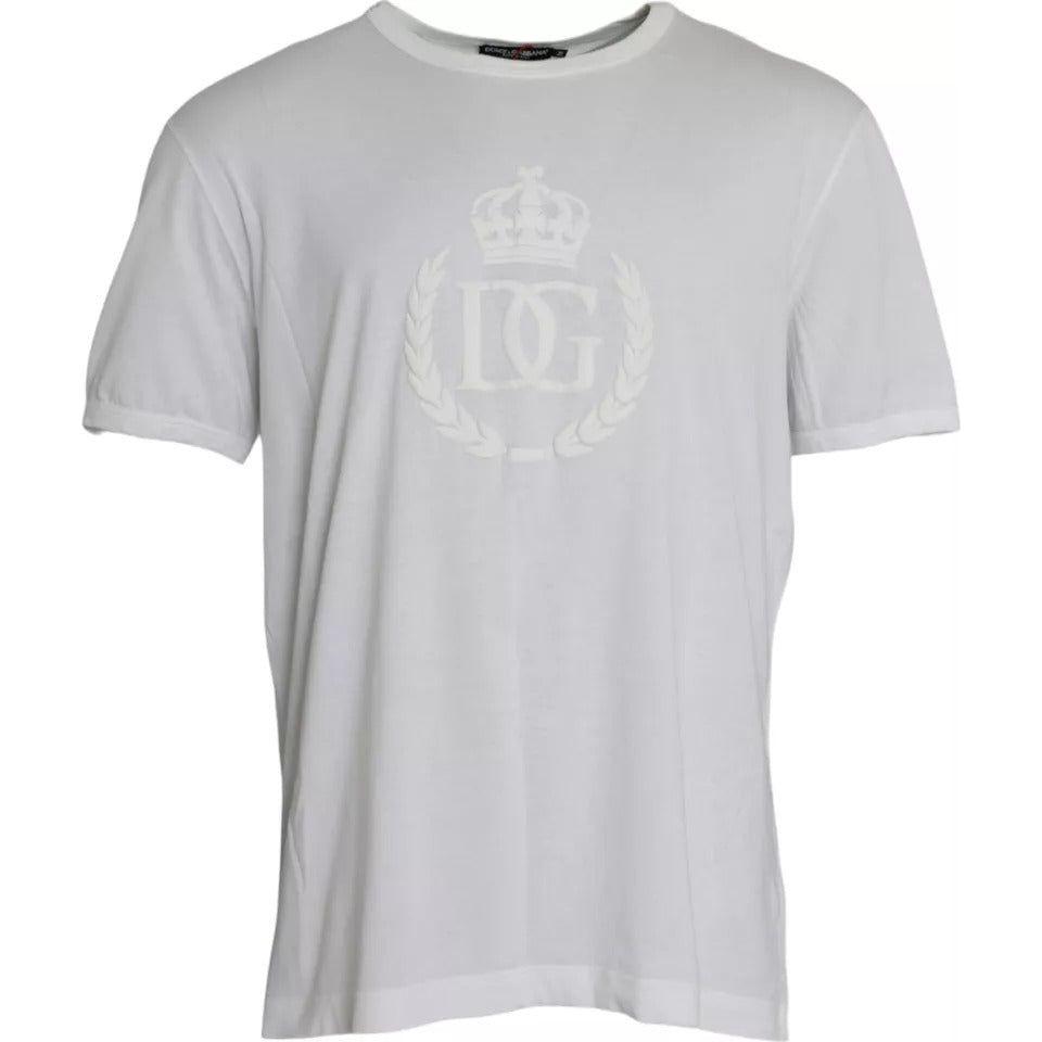 Dolce & Gabbana White Logo Embossed Cotton Crewneck T-shirt Dolce & Gabbana