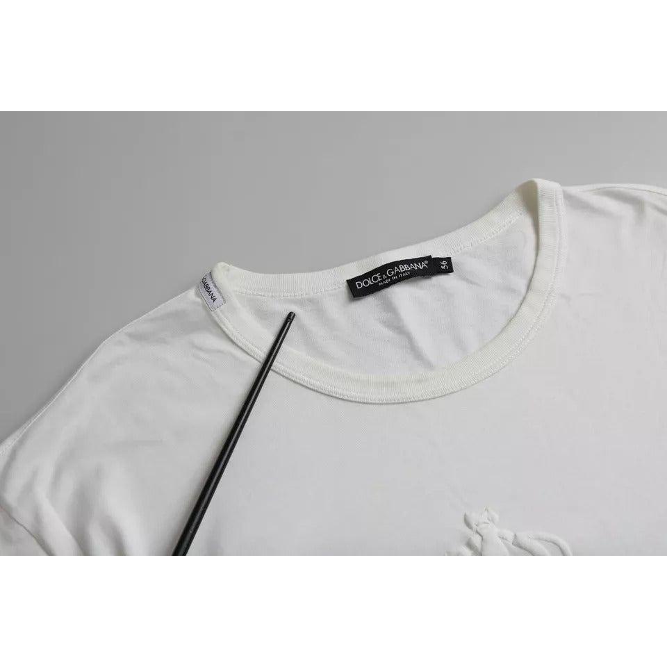 Dolce & Gabbana White Logo Embossed Cotton Crewneck T-shirt Dolce & Gabbana