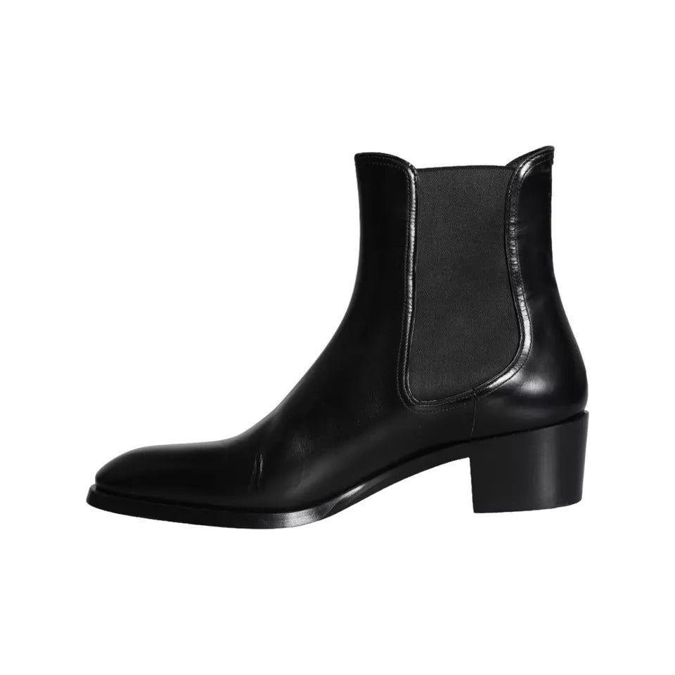 Dolce & Gabbana Black Leather Chelsea Ankle Boots Men Shoes Dolce & Gabbana