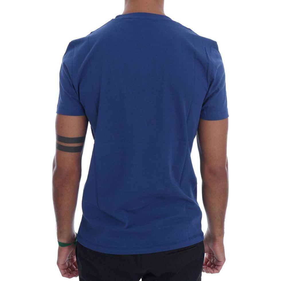 Frankie Morello Stylish Blue Riders Motif Cotton Tee Frankie Morello