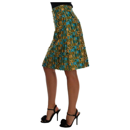 Dolce & Gabbana Elegant Green Jacquard High Waist Skirt Dolce & Gabbana