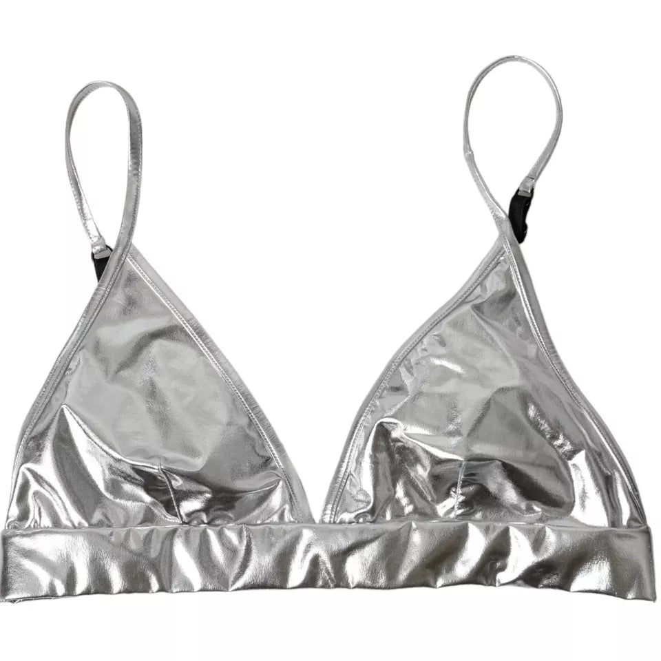 بلوزة قصيرة بدون أكمام من البوليستر باللون الفضي من دولتشي آند غابانا