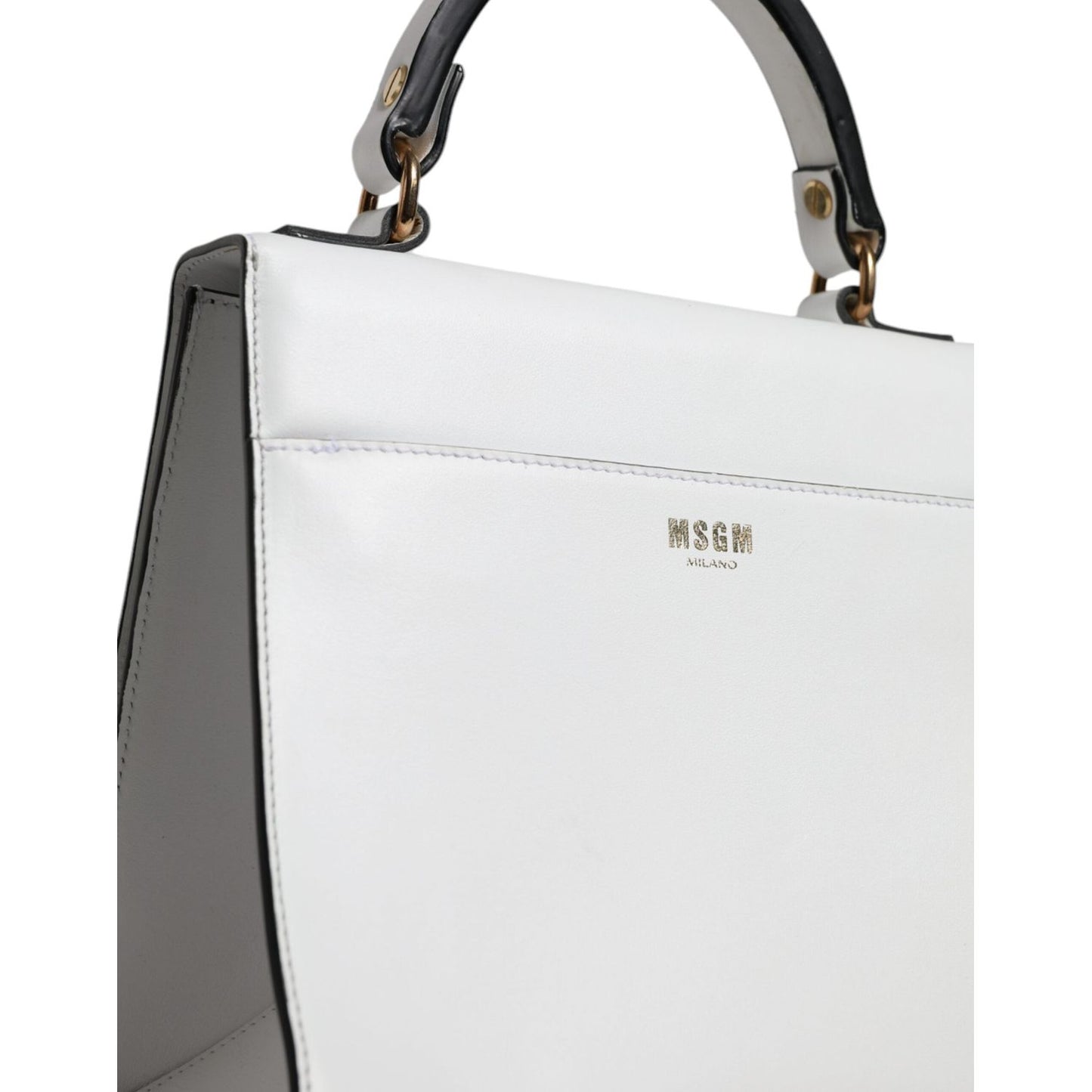 MSGM White Bovine Leather Top Handle Handbag Satchel Purse Bag MSGM