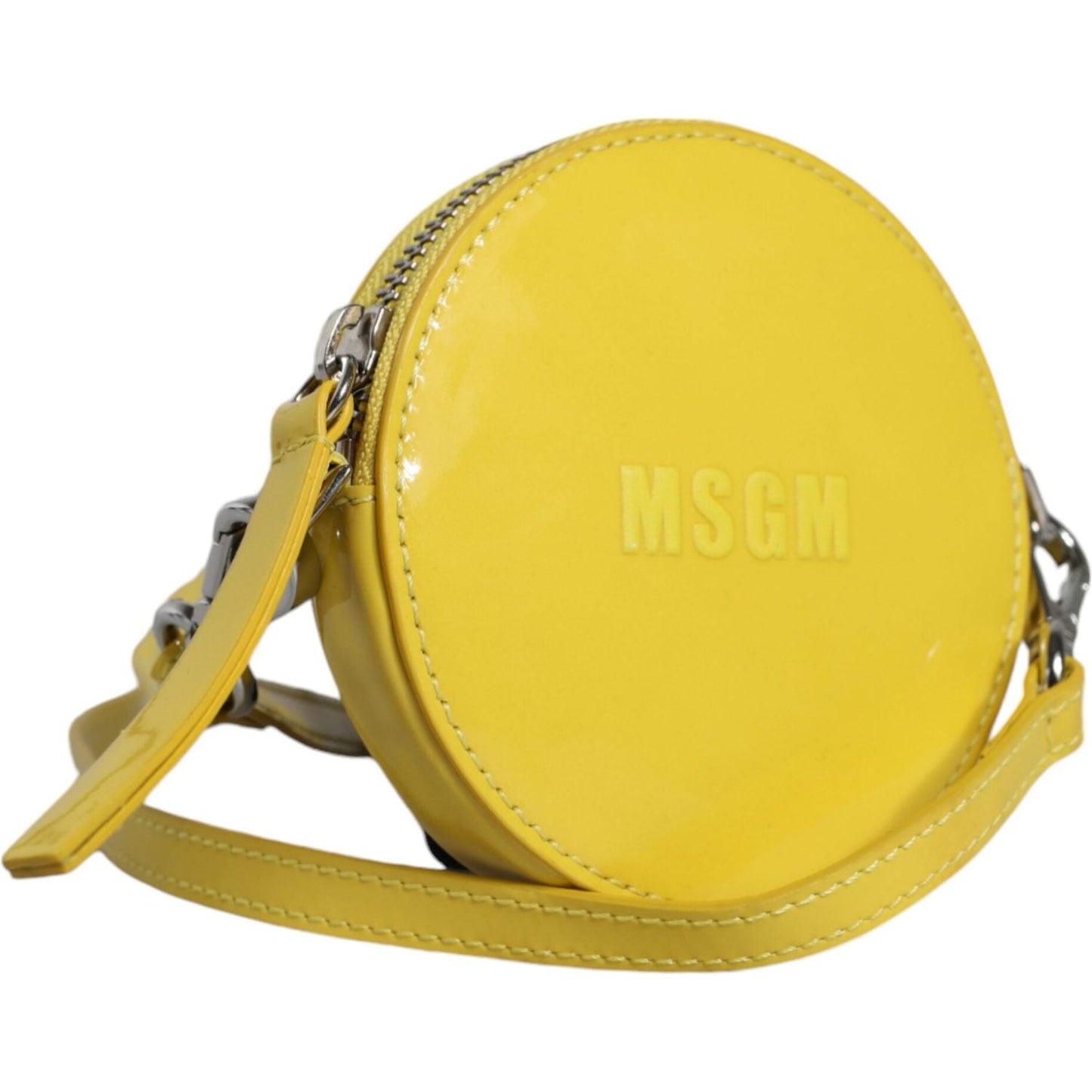 MSGM Yellow Leather Logo Crossbody Sling Shoulder Round Bag MSGM