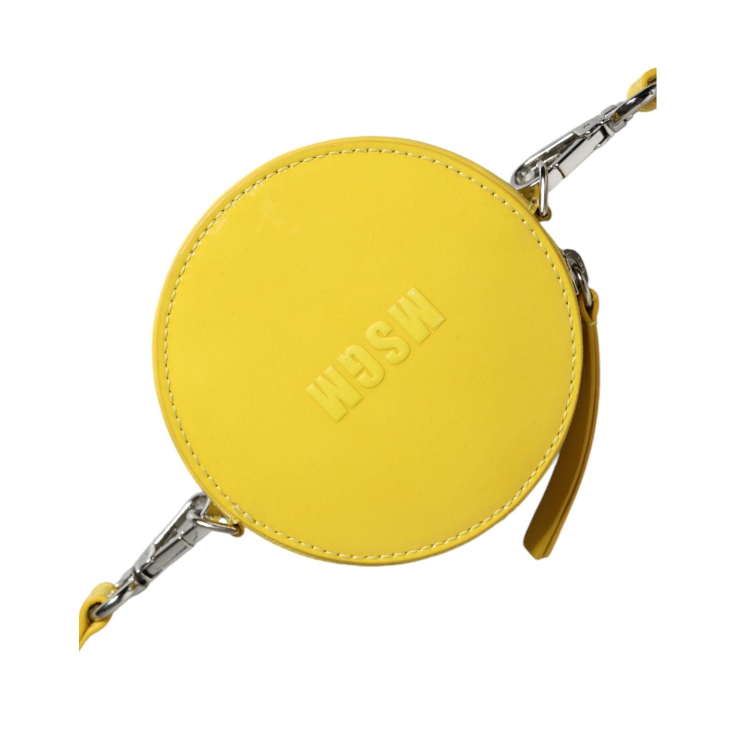 حقيبة MSGM الجلدية الصفراء ذات الشعار المتقاطع والكتف الدائرية