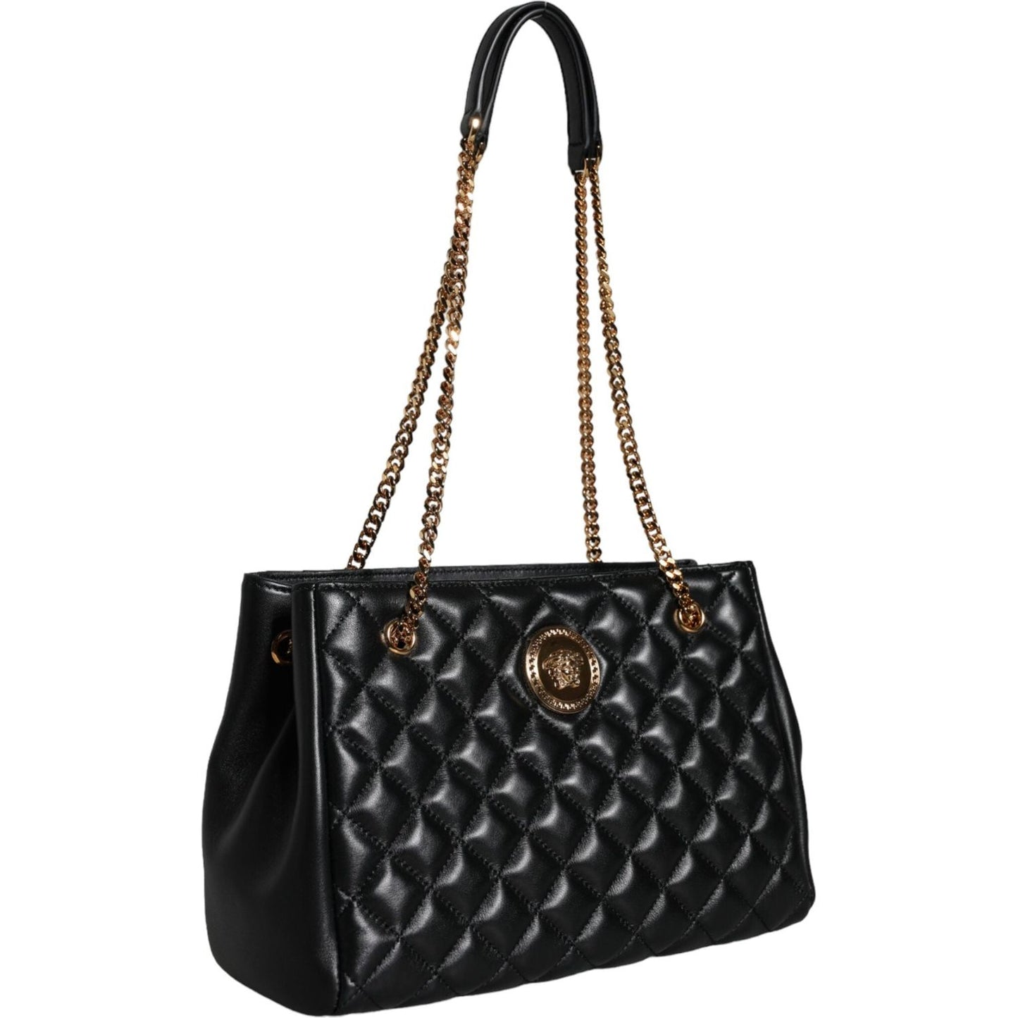 Versace Black Quilted Nappa Leather Shoulder Chain Strap Bag Versace