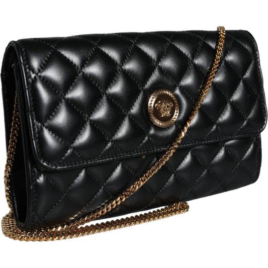 Versace Black Quilted Nappa Leather Crossbody Shoulder Bag Versace