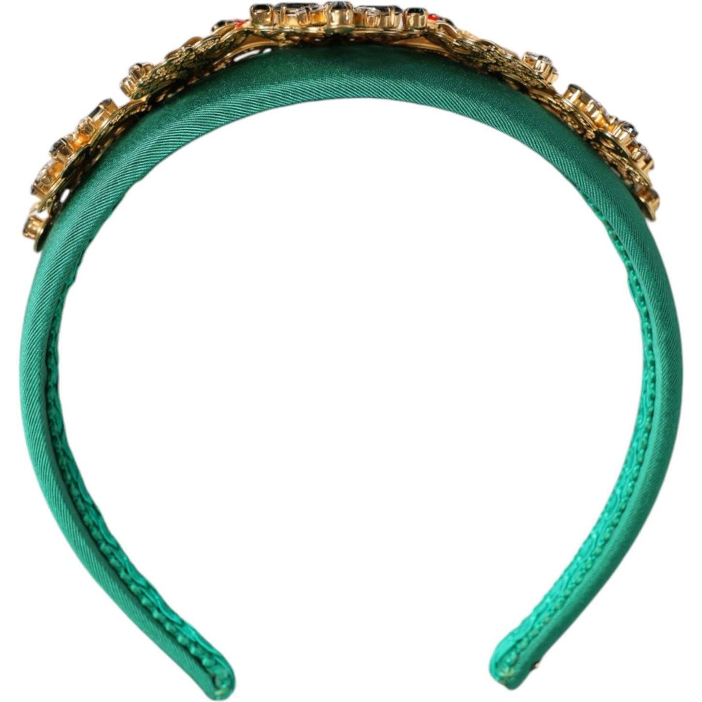 Dolce & Gabbana Green Silk Crystal Embellished Tiara Headband Crown Diadem Dolce & Gabbana