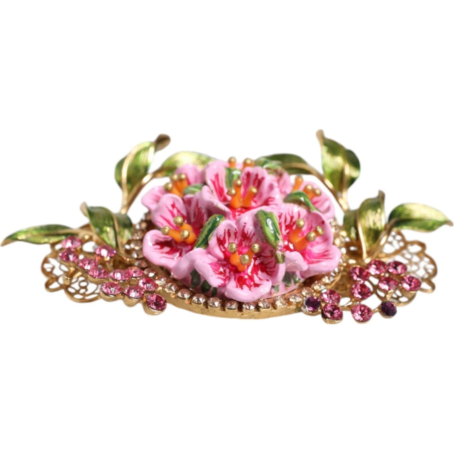 Dolce & Gabbana Gold Tone Brass Crystal Floral Hair Clip Dolce & Gabbana