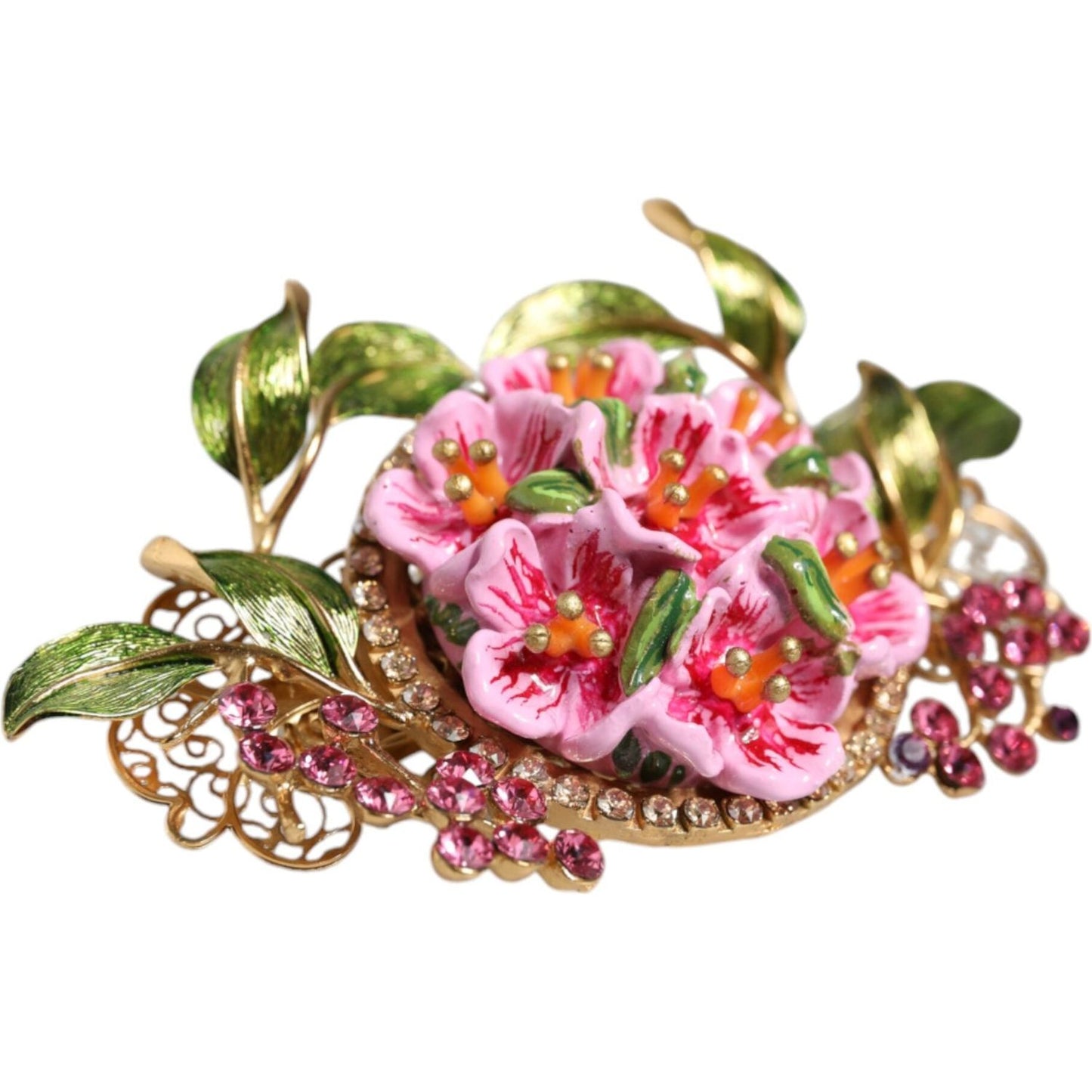 Dolce & Gabbana Gold Tone Brass Crystal Floral Hair Clip Dolce & Gabbana