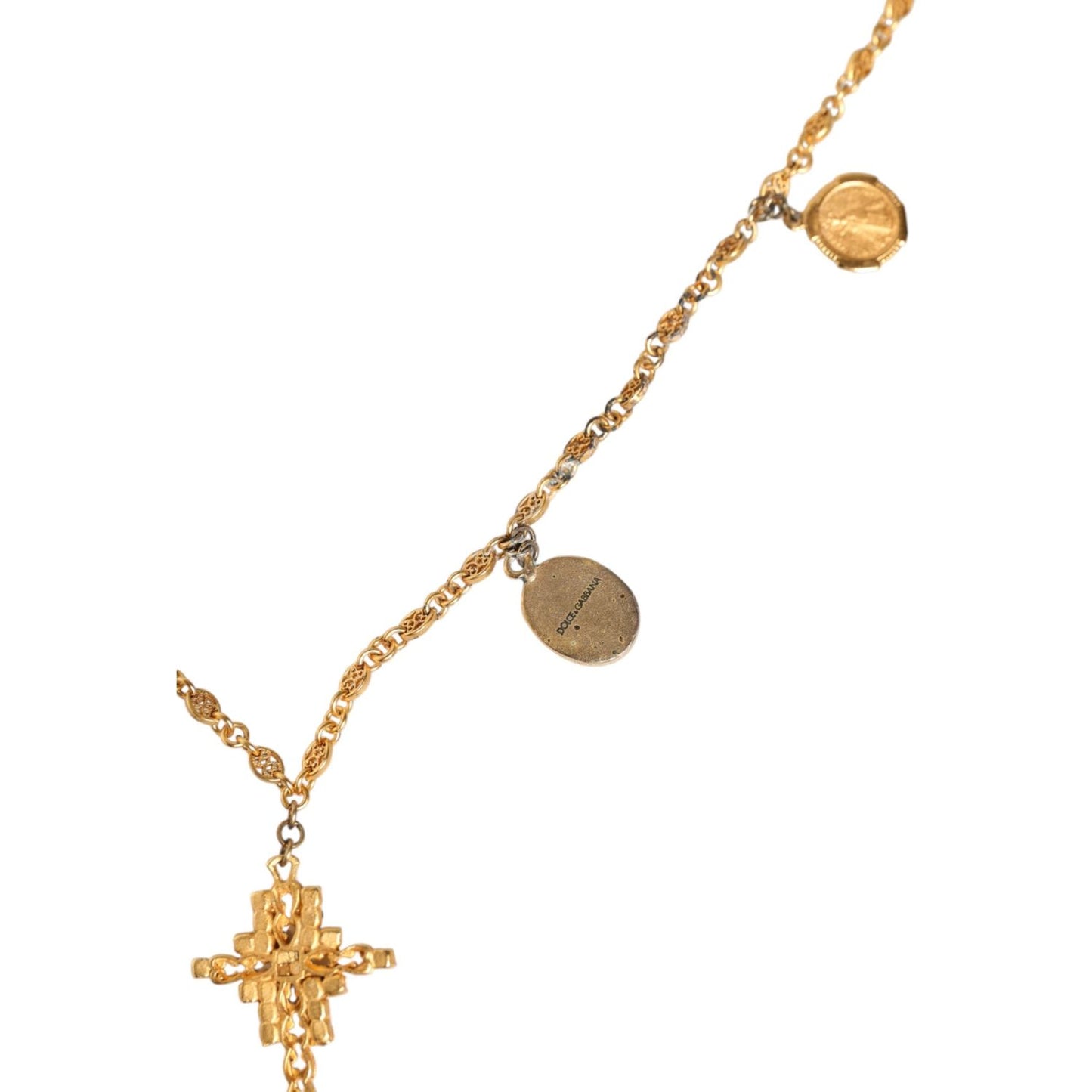 Dolce & Gabbana Gold Tone Brass Chain Religious Cross Pendant Necklace Necklace Dolce & Gabbana