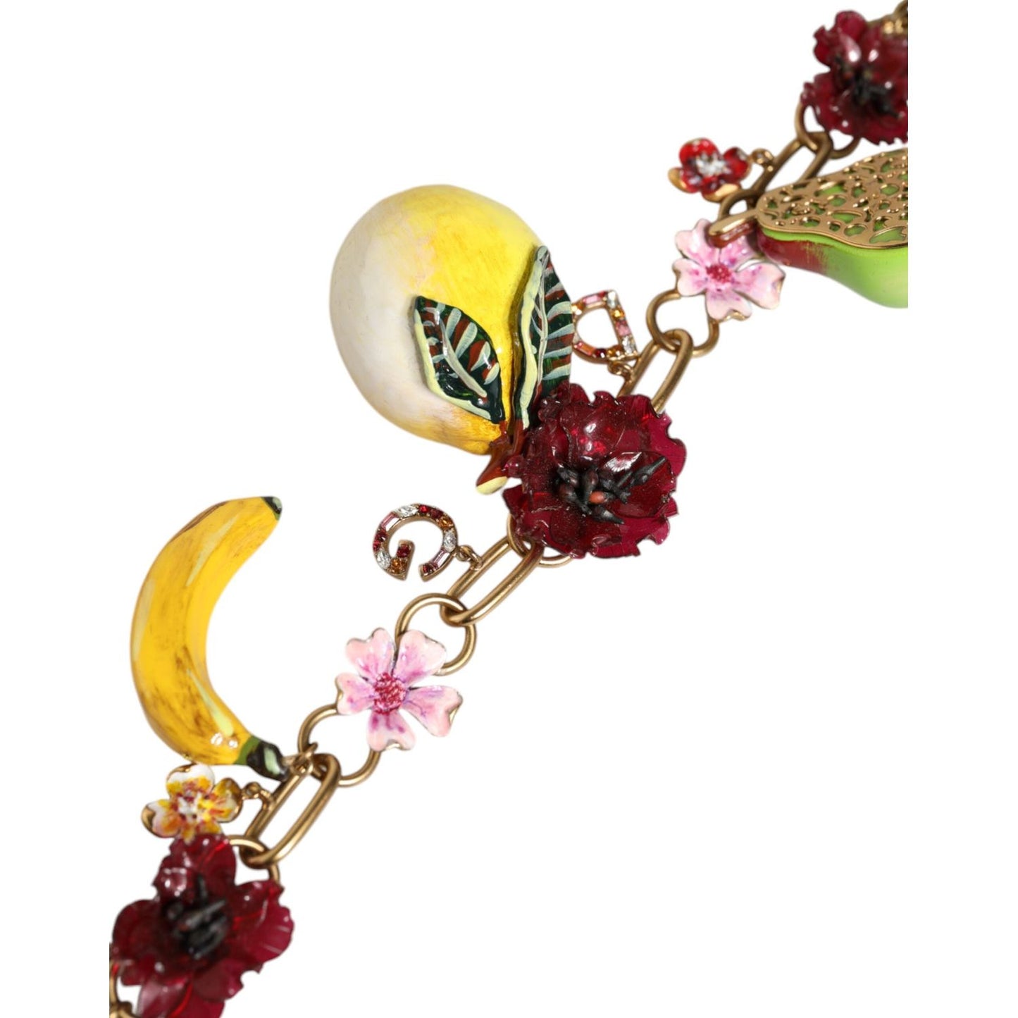 Dolce & Gabbana Gold Brass FRUIT Pendants Flowers Crystal Logo Necklace Dolce & Gabbana