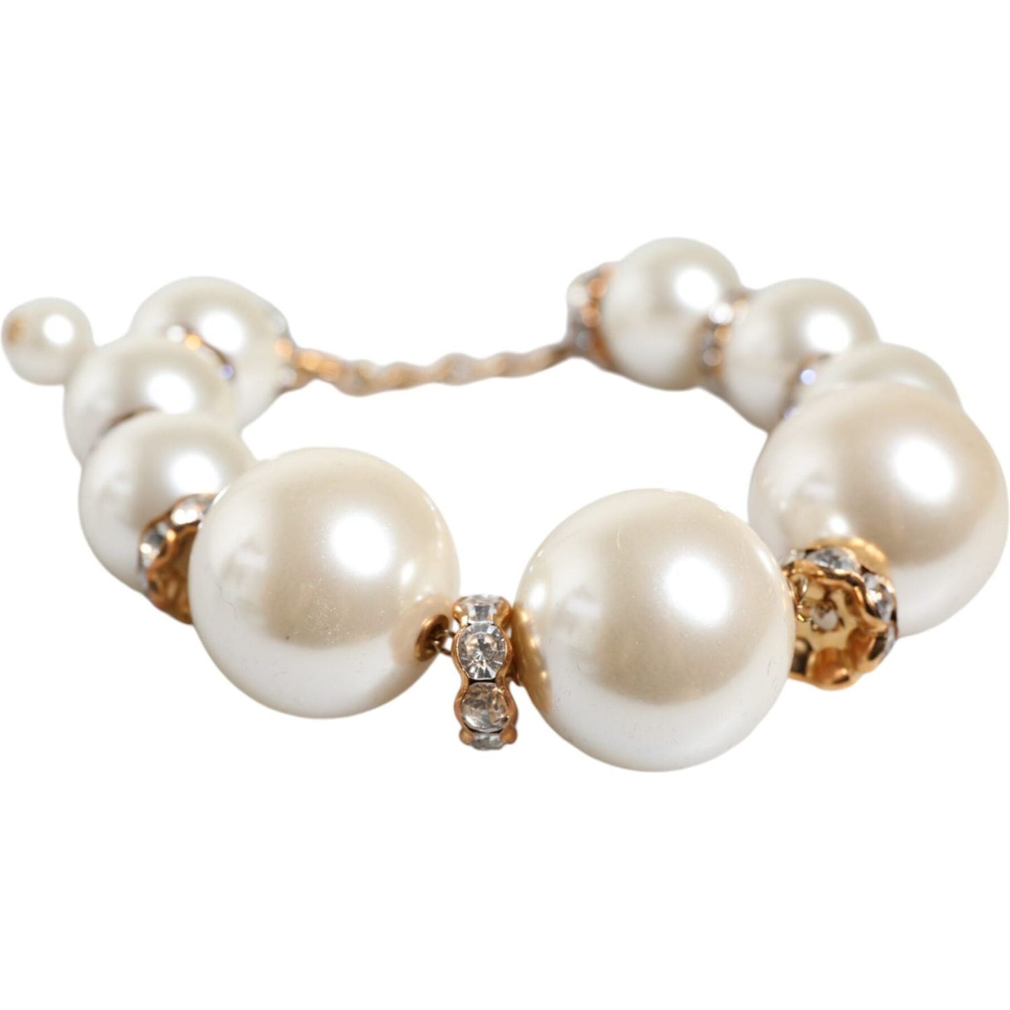 Dolce & Gabbana White Maxi Faux Pearl Beads Crystals Gold Chain Necklace Dolce & Gabbana