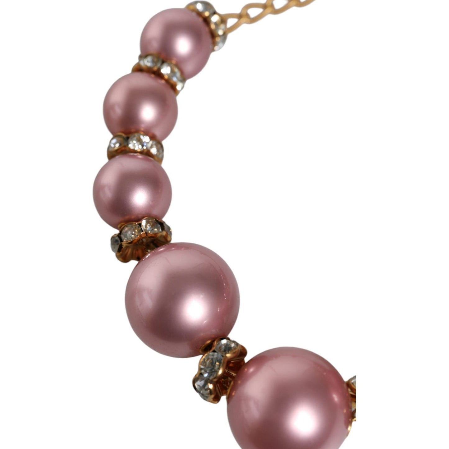 Dolce & Gabbana Pink Maxi Faux Pearl Beads Crystals Gold Chain Necklace Necklace Dolce & Gabbana