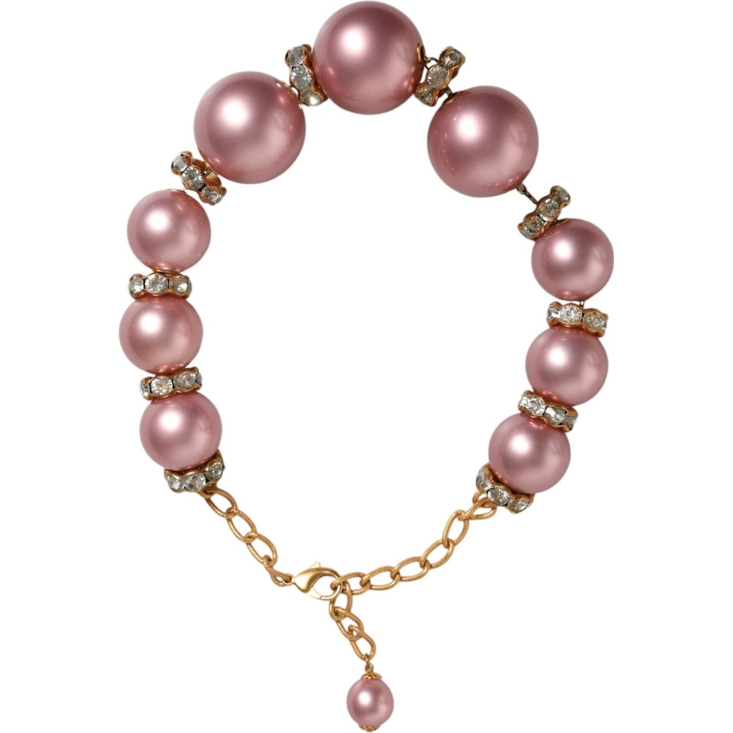 Dolce & Gabbana Pink Maxi Faux Pearl Beads Crystals Gold Chain Necklace Necklace Dolce & Gabbana